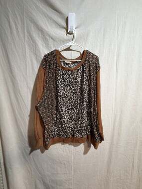 GiGiO Plus Women's Leopard and Floral Mixed Print Ribbed Dolman Top, Size 1XL